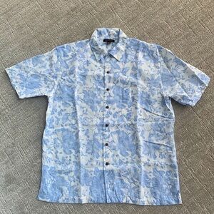 Saltaire Floral Linen Short Sleeve Button Up Coastal Beach Shirt Men's Medium